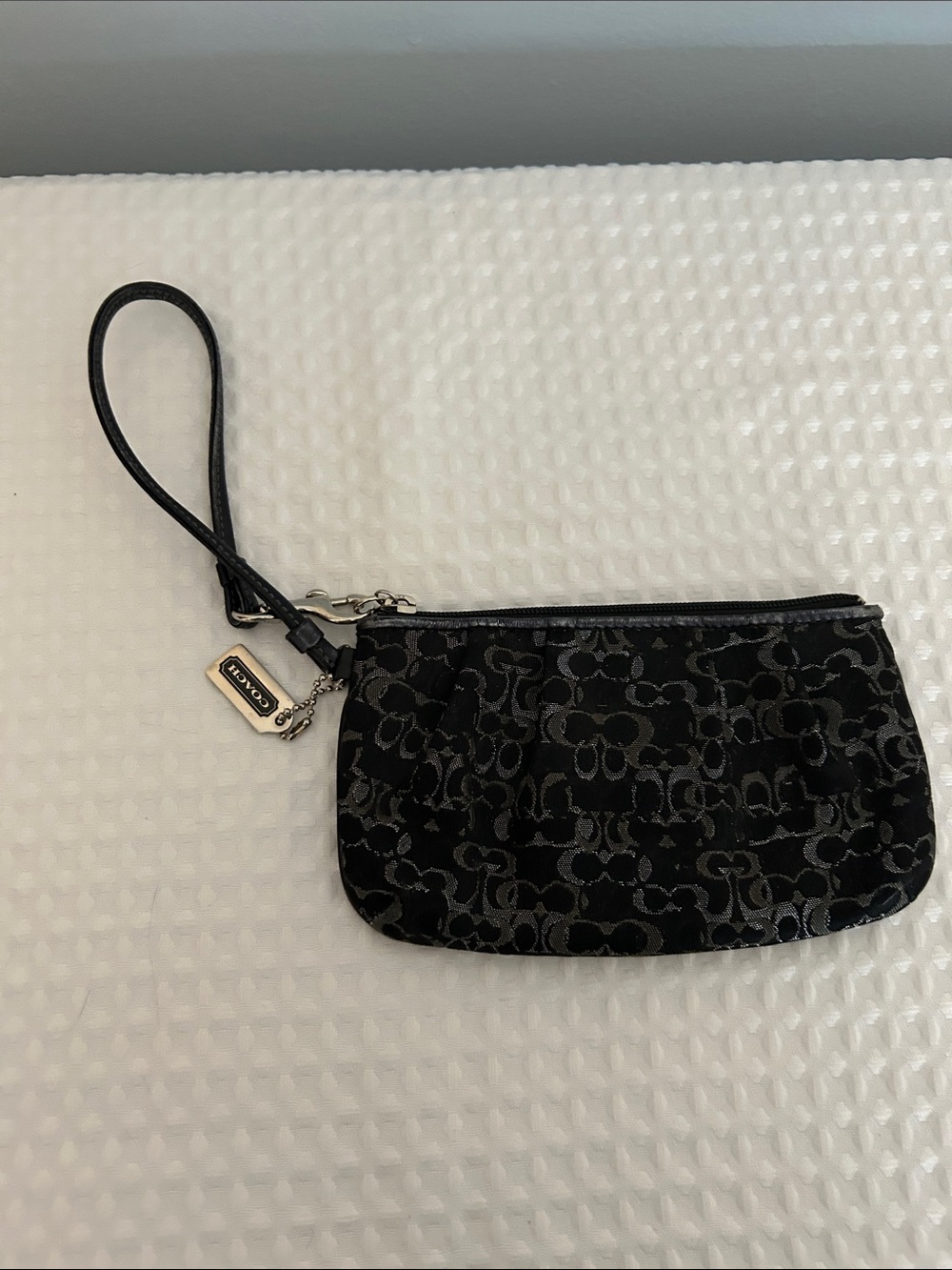 Coach Black Signature Jacquard Wristlet Clutch